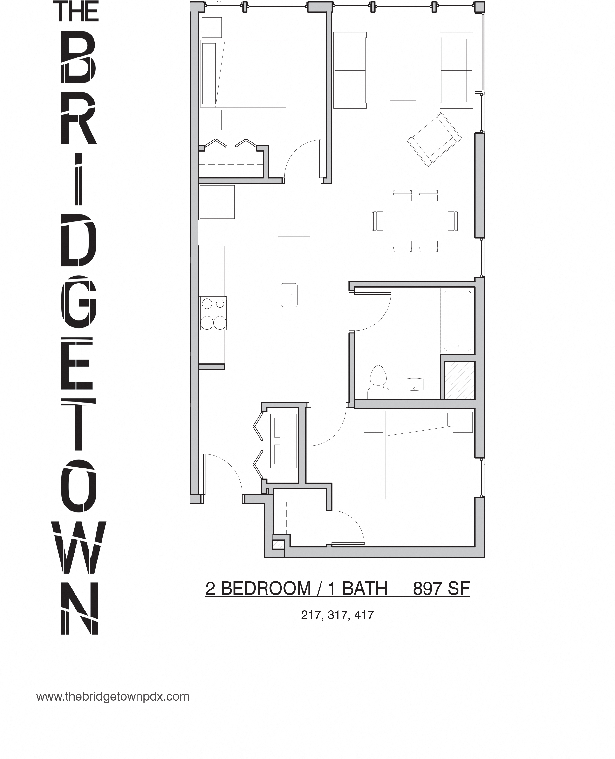 Bridgetown - Two Bedroom One Bathroom Floor Plan